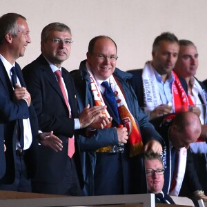 Vadim Vasilyev, vice-président de l'AS Monaco, Dmitri Rybolovlev, président de l'AS Monaco, et le prince Albert II de Monaco - Match de football de l'Europa Ligue "Monaco-Tottenham" au stade Louis II à Monaco. Le 1er octobre 2015  Soccer match "Monaco-Tottenham" for the Europa League in Monaco. On october 1st 201501/10/2015 - Monaco