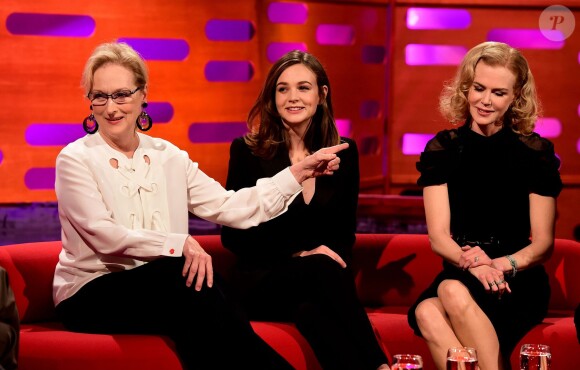Meryl Streep, Carey Mulligan et Nicole Kidman lors de l'émission The Graham Norton Show à Londres le 8 octobre 2015