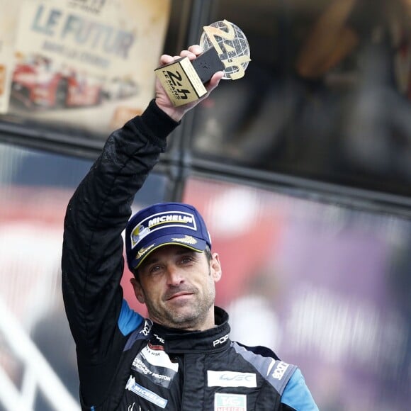 Patrick Dempsey lors de sa seconde place décrochée aux 24 Heures du Mans, le 14 juin 2015, sur le circuit de la Sarthe au Mans