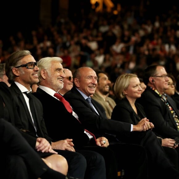 Thierry Braillard, Luana et Paul Belmondo, Jean-Paul Belmondo, Gérard Collomb - Soirée d'ouverture de la 7e édition du Festival Lumière 2015 à la Halle Tony-Garnier à Lyon le 12 octobre 2015.