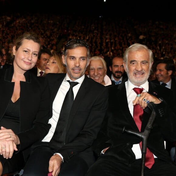 Luana et Paul Belmondo, Jean-Paul Belmondo - Soirée d'ouverture de la 7e édition du Festival Lumière 2015 à la Halle Tony-Garnier à Lyon le 12 octobre 2015.