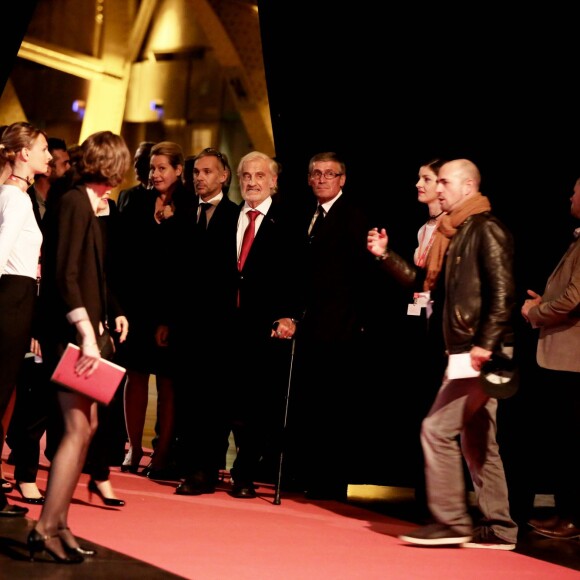 Luana et Paul Belmondo, Jean-Paul Belmondo - Soirée d'ouverture de la 7e édition du Festival Lumière 2015 à la Halle Tony-Garnier à Lyon le 12 octobre 2015.