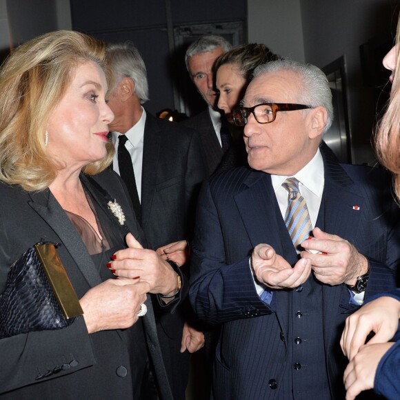 Catherine Deneuve, Martin Scorsese et sa fille Francesca - Visite privée de l'exposition "Martin Scorsese" à la cinémathèque française à Paris, le 13 octobre 2015.