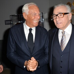 Giorgio Armani, Martin Scorsese - Visite privée de l'exposition "Martin Scorsese" à la cinémathèque française à Paris, le 13 octobre 2015.