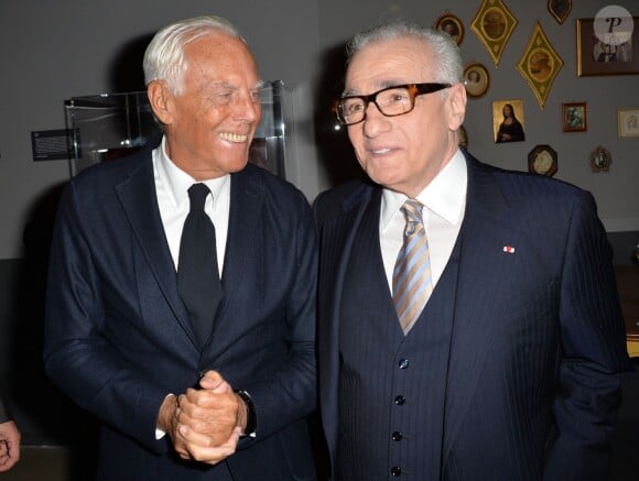 Giorgio Armani, Martin Scorsese - Visite privée de l'exposition "Martin Scorsese" à la cinémathèque française à Paris, le 13 octobre 2015.