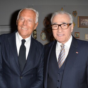 Giorgio Armani, Martin Scorsese - Visite privée de l'exposition "Martin Scorsese" à la cinémathèque française à Paris, le 13 octobre 2015.