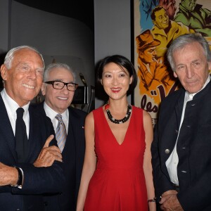 Giorgio Armani, Martin Scorsese, Fleur Pellerin et Constantin Costa-Gavras - Visite privée de l'exposition "Martin Scorsese" à la cinémathèque française à Paris, le 13 octobre 2015.