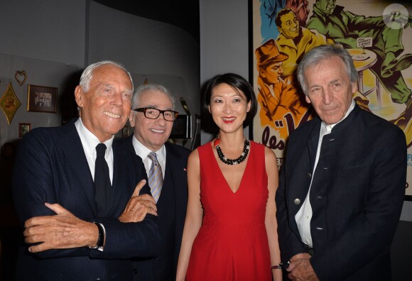Giorgio Armani, Martin Scorsese, Fleur Pellerin et Constantin Costa-Gavras - Visite privée de l'exposition "Martin Scorsese" à la cinémathèque française à Paris, le 13 octobre 2015.