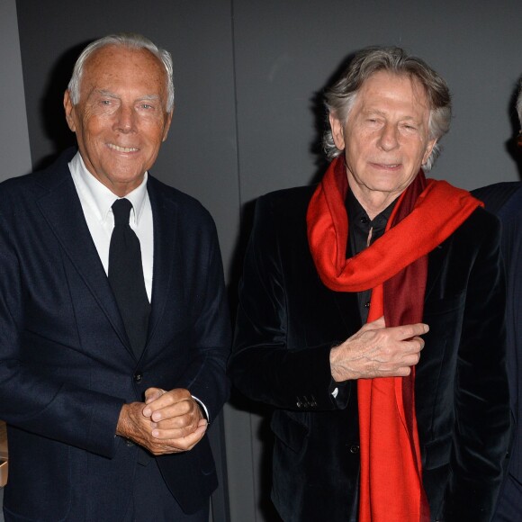 Giorgio Armani, Roman Polanski et Martin Scorsese - Visite privée de l'exposition "Martin Scorsese" à la cinémathèque française à Paris, le 13 octobre 2015.