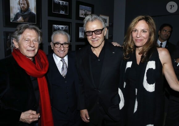 Roman Polanski, Martin Scorsese, Harvey Keitel et sa femme Daphna Kastner - Visite privée de l'exposition "Martin Scorsese" à la cinémathèque française à Paris, le 13 octobre 2015.