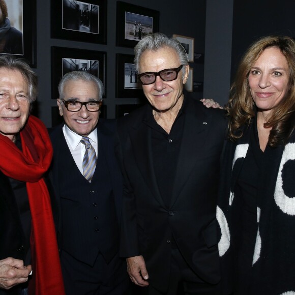Roman Polanski, Martin Scorsese, Harvey Keitel et sa femme Daphna Kastner - Visite privée de l'exposition "Martin Scorsese" à la cinémathèque française à Paris, le 13 octobre 2015.
