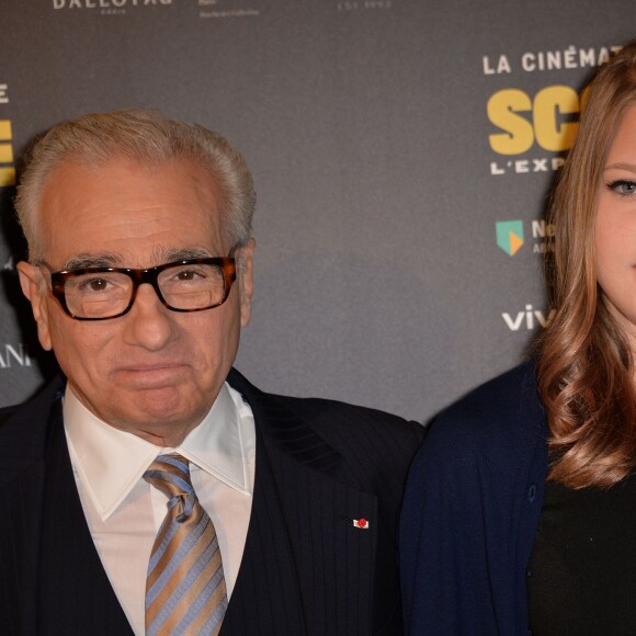 Martin Scorsese et sa fille Francesca - Photocall à l'occasion de la visite privée de l'exposition "Scorsese" à la Cinémathèque française à Paris, le 13 octobre 2015.