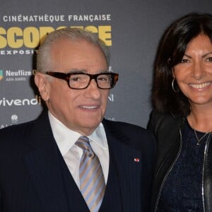 Martin Scorsese et Anne Hidalgo - Photocall à l'occasion de la visite privée de l'exposition "Scorsese" à la Cinémathèque française à Paris, le 13 octobre 2015.