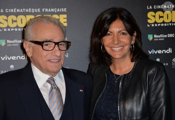 Martin Scorsese et Anne Hidalgo - Photocall à l'occasion de la visite privée de l'exposition "Scorsese" à la Cinémathèque française à Paris, le 13 octobre 2015.