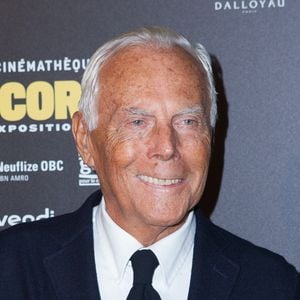 Giorgio Armani - Photocall à l'occasion de la visite privée de l'exposition "Scorsese" à la Cinémathèque française à Paris, le 13 octobre 2015.