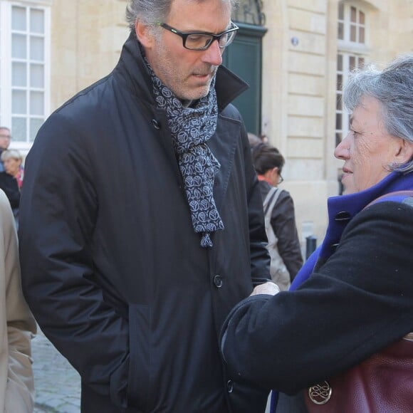 Jean-Didier Lange et Laurent Blanc - Obsèques de Dominique Dropsy en l'église Notre-Dame à Bordeaux, le 14 octobre 2015