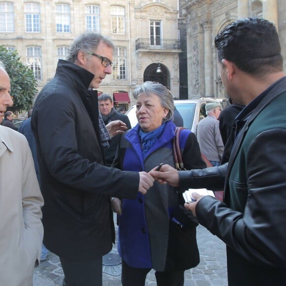 Jean-Didier Lange et Laurent Blanc - Obsèques de Dominique Dropsy en l'église Notre-Dame à Bordeaux, le 14 octobre 2015