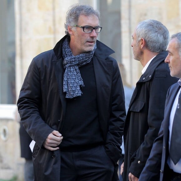 Laurent Blanc et Alain Roche - Obsèques de Dominique Dropsy en l'église Notre-Dame à Bordeaux, le 14 octobre 2015