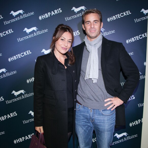 Exclusif - Shirley Bousquet et un ami - Inauguration de la boutique Harmont & Blaine à Paris, mardi 13 octobre 2015. La marque italienne Harmont & Blaine a inauguré sa première boutique française au 35 boulevard des Capucines.
