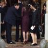 Kate Middleton, duchesse de Cambridge (en robe Dolce and Gabbana), et le prince William étaient le 21 octobre 2015 les hôtes du président chinois Xi Jinping et son épouse Peng Luyan, présents à leurs côtés à Lancaster House, à Londres, pour une série d'événements dans le cadre de leur visite officielle.