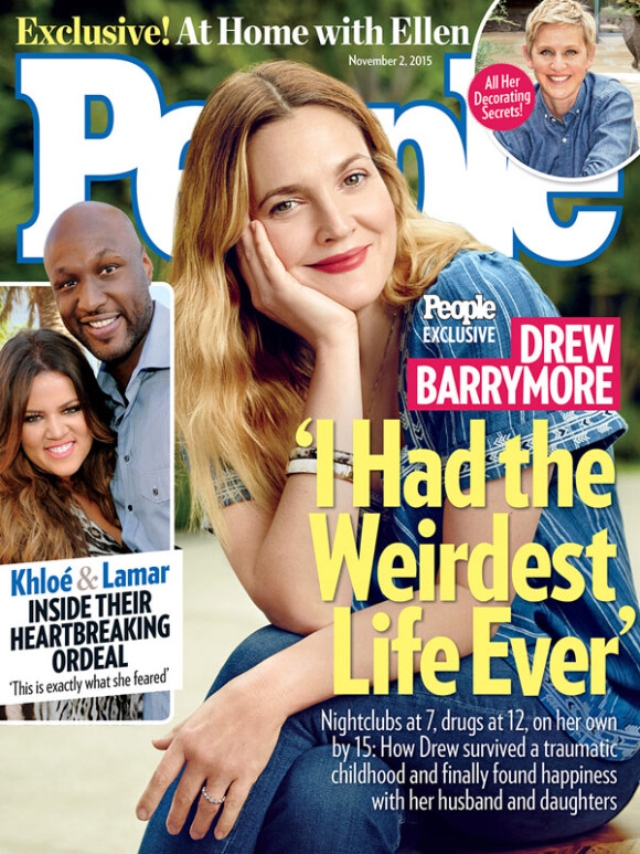 Drew Barrymore en couverture de People. 2 novembre 2015