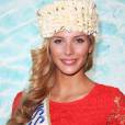 Camille Cerf, miss France 2015, sur le stand Tahiti du salon Top Resa au Parc des expositions à Paris le 29 Septembre 2015