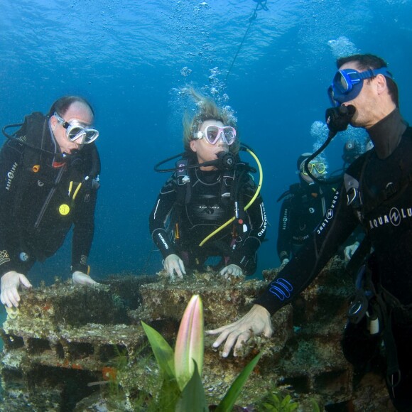 Exclusif - Le prince Albert II de Monaco a participé à une plongée anniversaire à l'occasion des 40 ans de l'AMPN (Association Monégasque pour la Protection de la Nature) entouré d'une vingtaine de plongeurs - dont son ami Pierre Frolla - dans les eaux de la réserve du Larvotto, le 20 octobre 2015. © Jean-Michel Mille / Palais Princier / Bestimage