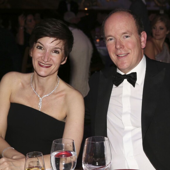 Exclusif - Agnès Falco et le prince Albert II de Monaco lors de la soirée de gala "Africa on the Rock" de l'AMREF Flying Doctors en partenariat avec la Fondation Princesse Charlene de Monaco à l'Hôtel de Paris, le 17 octobre 2015 à Monaco. © Claudia Albuquerque / Bestimage