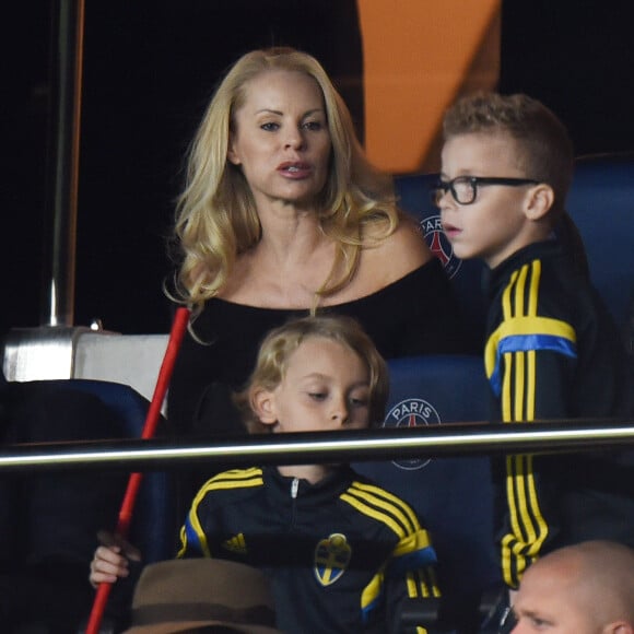 Helena Seger (Zlatan Ibrahimovic wife) with his kids Maximilian and Vincent during the Group stage of Champion's League Group A soccer match, Paris-St-Germain vs Malmö in Parc des Princes, Paris, France, on September 15th, 2015. PSG won 2-0. Photo by Laurent Zabulon/ABACAPRESS.COM16/09/2015 - Paris