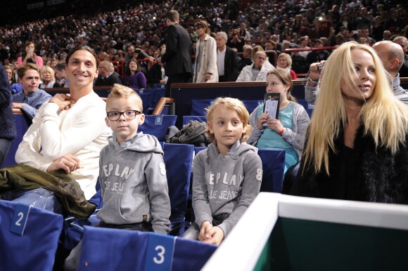 Zlatan Ibrahimovic, his wife Helena and his children Vincent and Maximilian attend the semi-final match Novak Djokovic vs Roger Federer at the BNP Paribas Masters Series Tennis Open 2013, at the Palais Omnisports of Paris-Bercy, in Paris, on November 2, 2013. Photo by Corinne Dubreui/ABACAPRESS.COM02/11/2013 - Paris