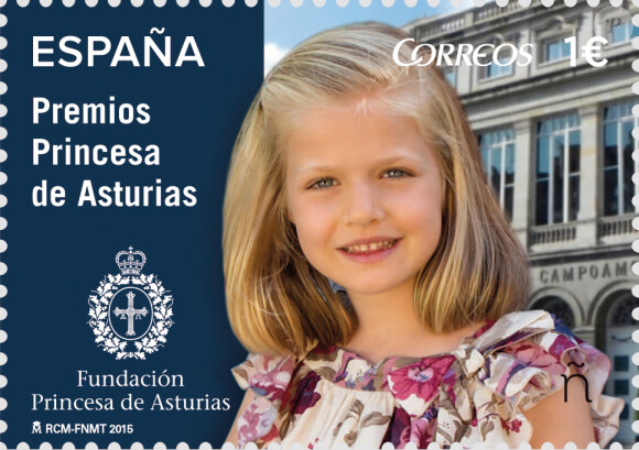 Premiers timbres à l'effigie de la princesse Leonor des Asturies, fille aînée de Felipe VI et Letizia d'Espagne, à l'occasion de ses 10 ans. Octobre 2015.