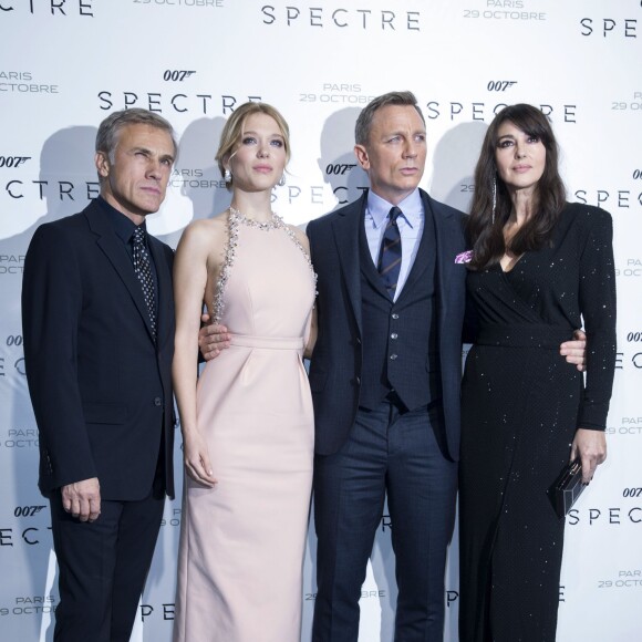 Christoph Waltz, Léa Seydoux, Daniel Craig et Monica Bellucci - Première du film "007 Spectre" au Grand Rex à Paris, le 29 octobre 2015.