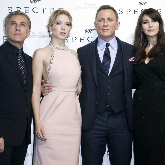 Christoph Waltz, Léa Seydoux, Daniel Craig et Monica Bellucci - Première du film "007 Spectre" au Grand Rex à Paris, le 29 octobre 2015.