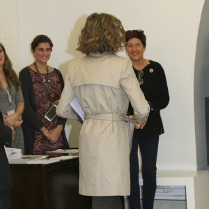 La reine Letizia d'Espagne à la Bibliothèque nationale à Madrid le 3 novembre 2015 pour la première table ronde du séminaire "Coopération espagnole 2030 : l'Espagne et le nouvel agenda du développement durable".