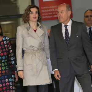 La reine Letizia d'Espagne à la Bibliothèque nationale à Madrid le 3 novembre 2015 pour la première table ronde du séminaire "Coopération espagnole 2030 : l'Espagne et le nouvel agenda du développement durable".