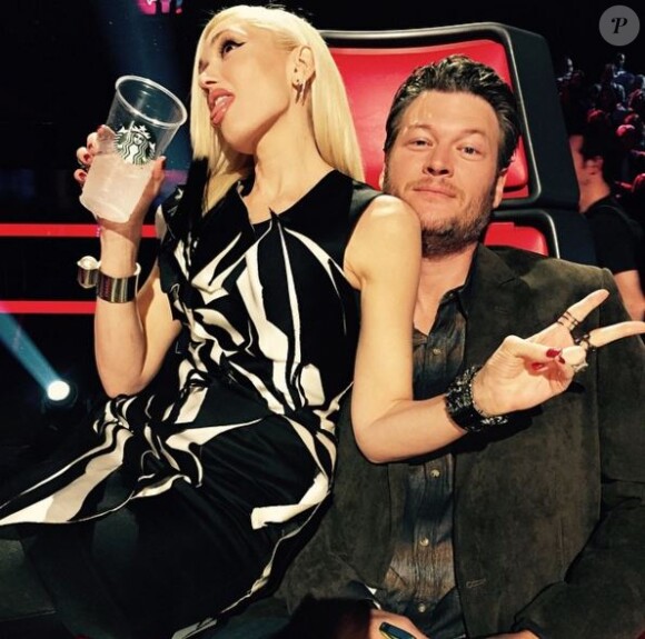 Gwen Stefani et Blake Shelton sur le plateau de The Voice USA. 2014