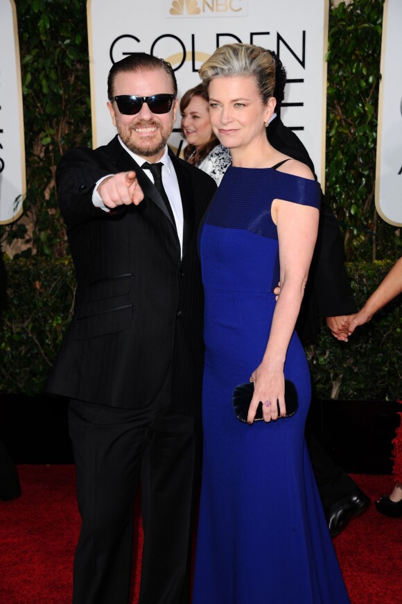 Ricky Gervais et sa compagne Jane Fallon - La 72ème cérémonie annuelle des Golden Globe Awards à Beverly Hills, le 11 janvier 2015.