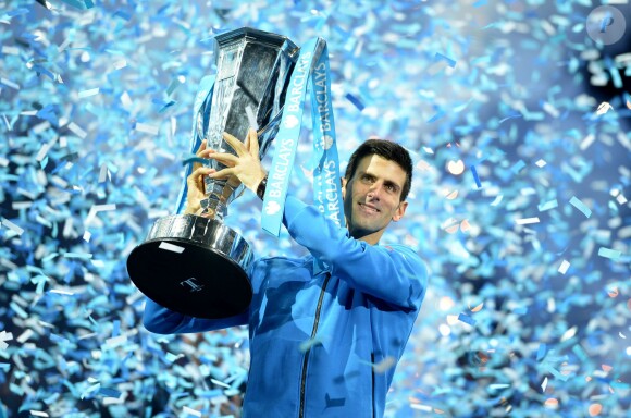 Novak Djokovic après sa victoire lors du Masters à l'O2 Arena de Londres, le 22 novembre 2015