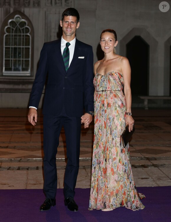 Novak Djokovic et son épouse lors du dîner des champions au Guidlhall de Londres, le 12 juillet 2015