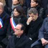 François Hollande, la maire de Paris Anne Hidalgo et Nicolas Sarkozy - Hommage national aux victimes des attentats de Paris, Cour d'Honneur de l'Hôtel national des Invalides le 27 novembre 2015.
