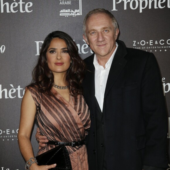 Salma Hayek et son mari François-Henri Pinault - Avant-première du film "Le Prophète" à l'Institut du monde arabe à Paris, le 30 novembre 2015.