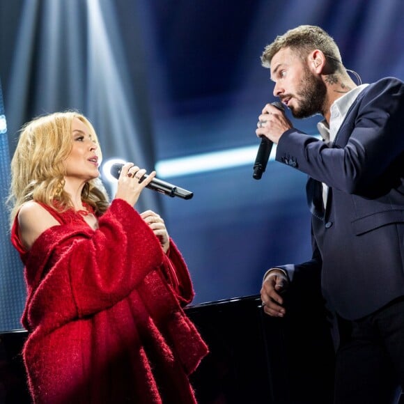 Exclusif - Kylie Minogue et M. Pokora (Matt Pokora) en répétition sur l'émission "Bercy fête ses 30 ans - Le concert anniversaire" diffusée le 4 décembre 2015 sur TF1 en primetime - AccorHotels Arena le 3 décembre 2015 à Paris. © Cyril Moreau - Veeren Ramsamy/Bestimage.