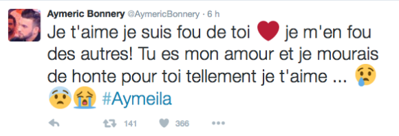 Aymeric Bonnery toujours amoureux de Leila, le 5 décembre 2015.