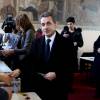 Nicolas Sarkozy et sa femme Carla Bruni-Sarkozy votent au lycée Jean de la Fontaine dans le 16ème à Paris pour le 1er tour des élections régionales le 6 décembre 2015. © Dominique Jacovides - Cyril Moreau / Bestimage