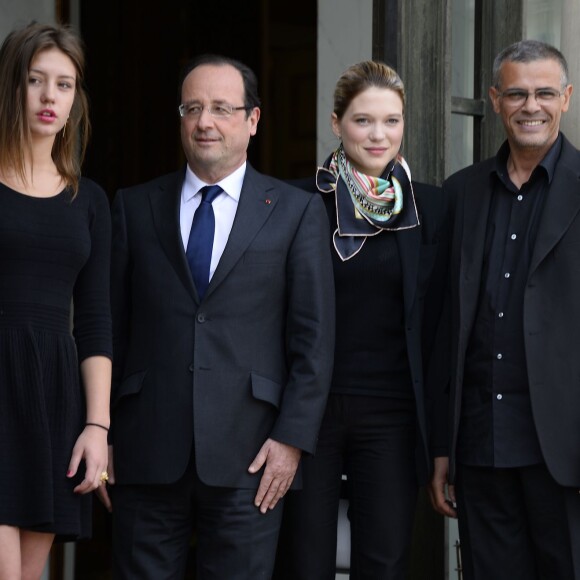 Adèle Exarchopoulos, François Hollande, Léa Seydoux, Abdellatif Kechiche à Paris le 26 juin 2013