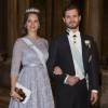 La princesse Sofia, enceinte, et le prince Carl Philip de Suède - Dîner du roi pour les lauréats du Prix Nobel au palais royal à Stockholm le 11 décembre 2015.