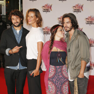 Jérémy Frérot et Flo Delavega (Fréro Delavega) avec leurs compagnes respectives, Laure Manaudou et Natalia Doco, au Palais des Festivals à Cannes, le 7 novembre 2015. © Christophe Aubert