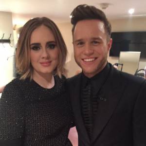 Adele et Olly Murs, dans les coulisses de X Factor, le 13 décembre 2015