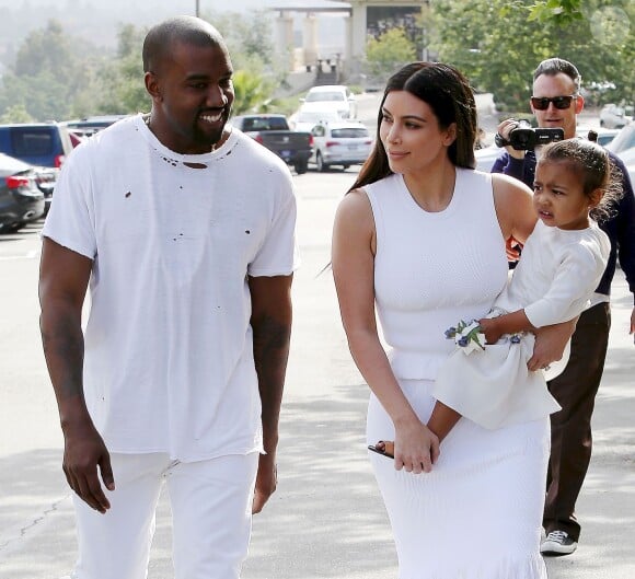 Kanye West, Kim Kardashian et North à Los Angeles, le 5 avril 2015.