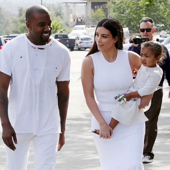 Kanye West, Kim Kardashian et North à Los Angeles, le 5 avril 2015.